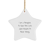 Funny Therapist Gifts from Men to Coworkers for Christmas - Star Ornament with I Am A Therapist Quote, Gifts for Therapists, Unique Star Ornament, Therapist Decor - Image 1